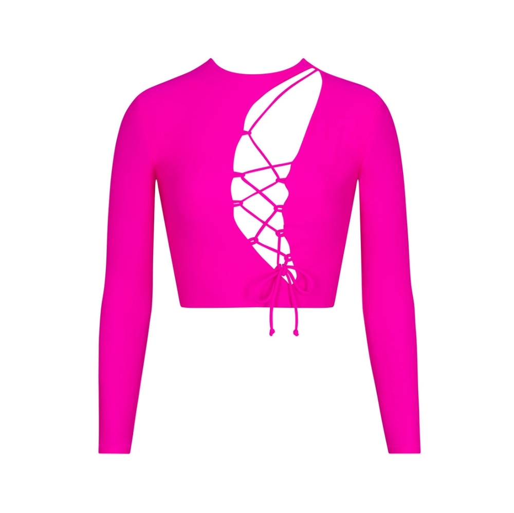 SKIMS Cut Out Long Sleeve Top Tie Lace Up Open Front Crop